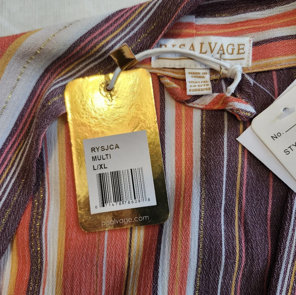 P.J. Salvage Size L/XL Multicolor Striped Cardigan